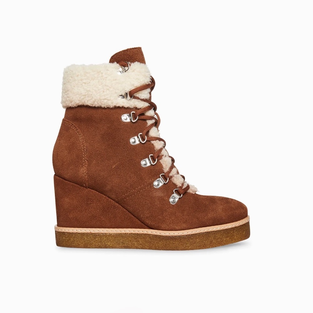 Steve Madden Marcel Wedge Suede Bootie Faux‎ Shearling